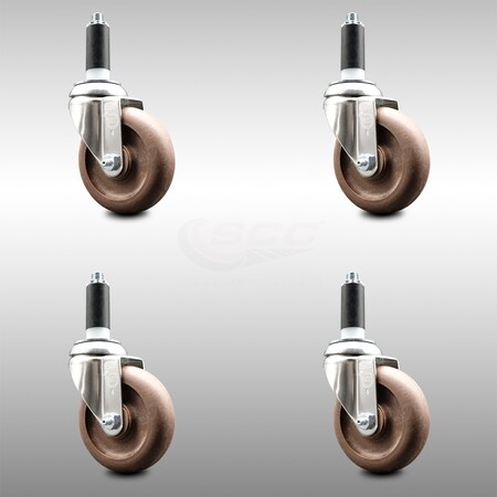 Service Caster 4 Inch 316SS High Temp Glass Filled Nylon 1-1/8 Inch Expanding Stem Caster Set SCC-SS316EX20S414-GFNSHT-118-4